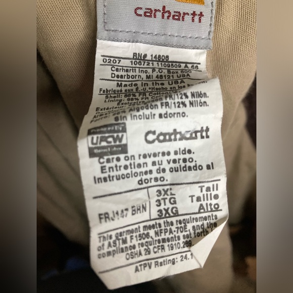 Vintage Carhartt Flame Resistant Work Jacket, Size 3XLT - Picture 3 of 7